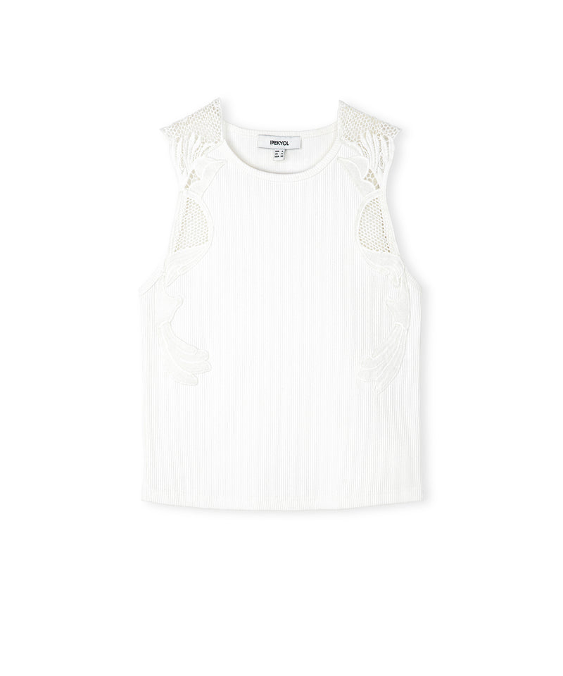 Ipekyol Embroidered Ribbed T-Shirt Ecru