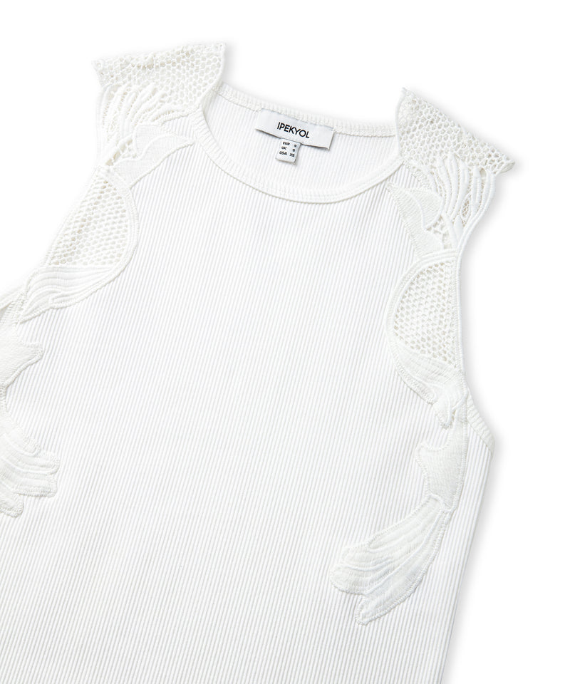 Ipekyol Embroidered Ribbed T-Shirt Ecru
