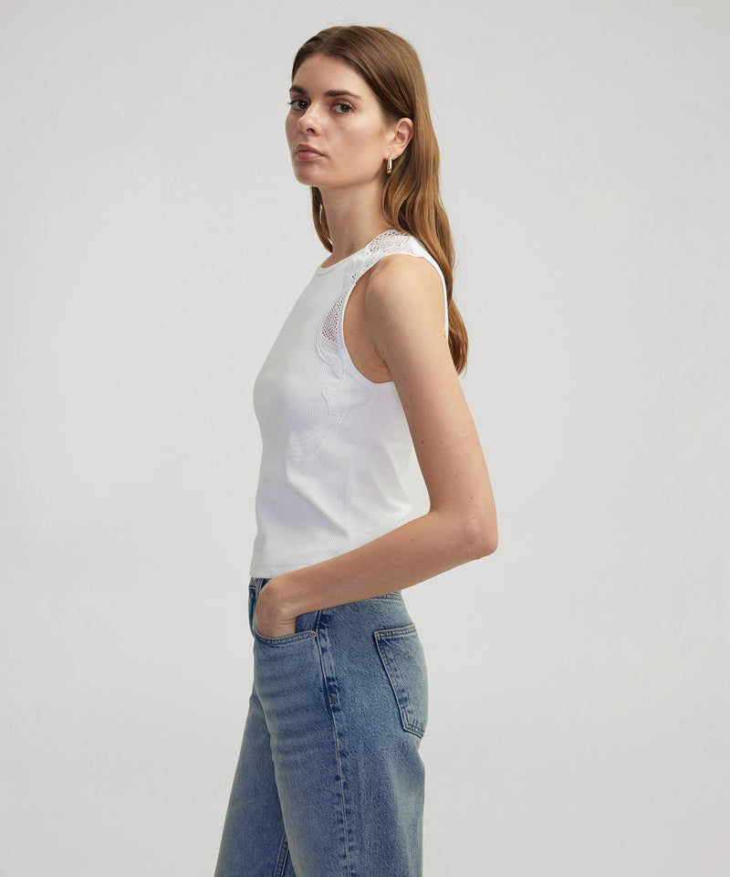 Ipekyol Embroidered Ribbed T-Shirt Ecru