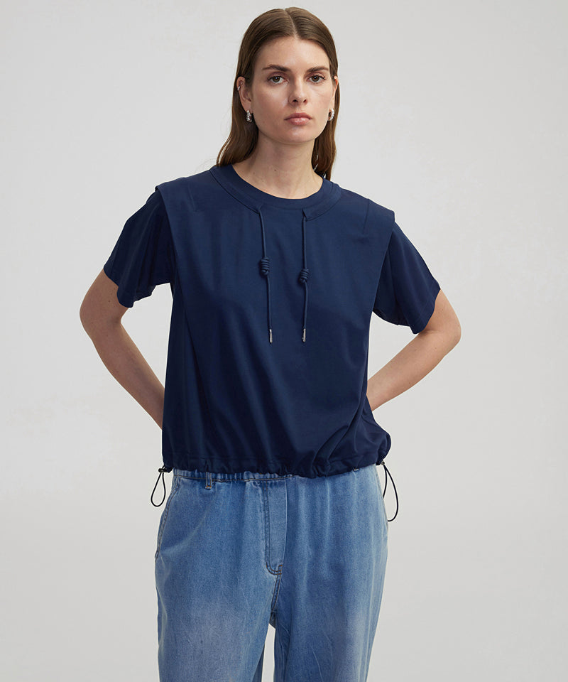 Ipekyol Adjustable Waistband Off-Shoulder T-Shirt Navy