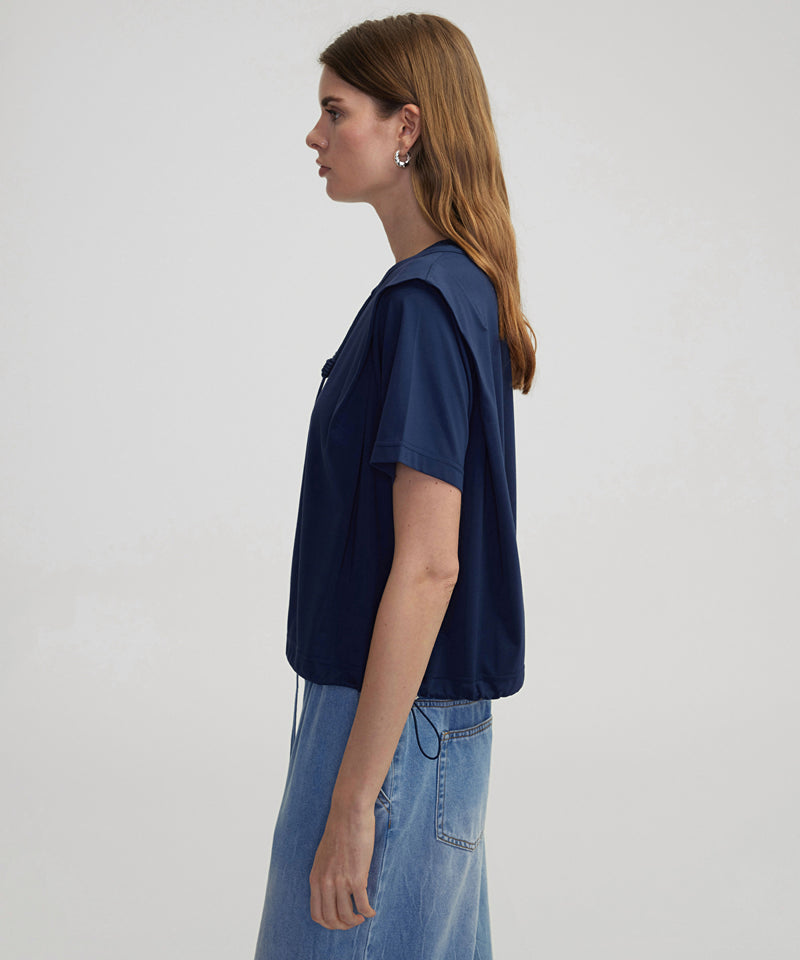 Ipekyol Adjustable Waistband Off-Shoulder T-Shirt Navy