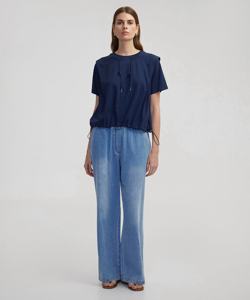 Ipekyol Adjustable Waistband Off-Shoulder T-Shirt Navy