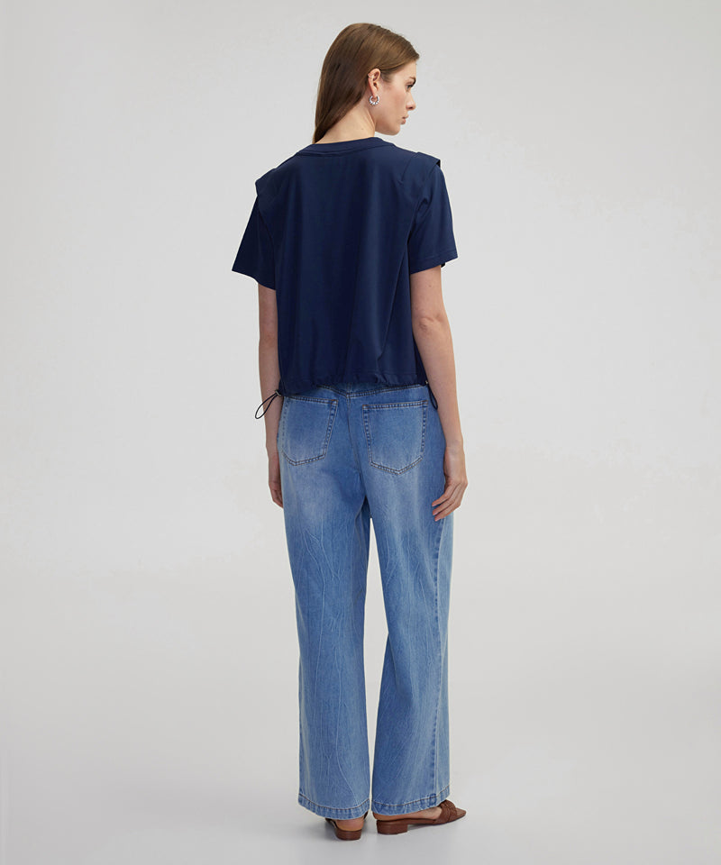 Ipekyol Adjustable Waistband Off-Shoulder T-Shirt Navy