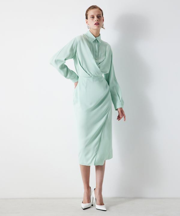 Ipekyol Draped Satin Midi Dress Light Green
