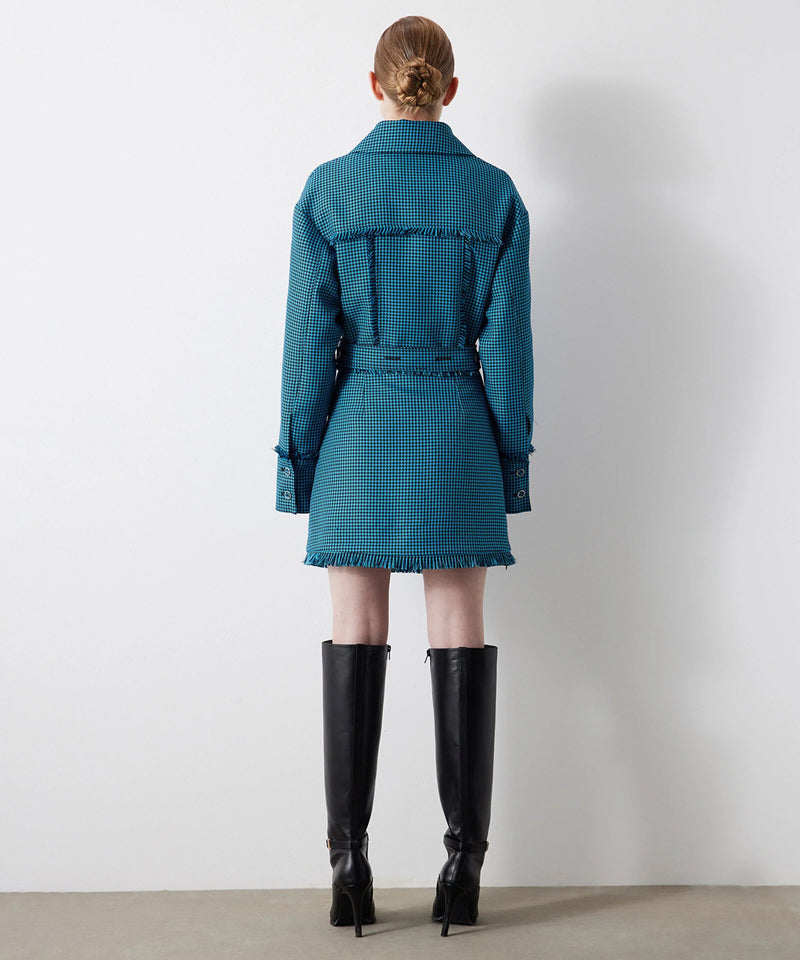 Ipekyol Crowbar Pattern Belted Jacket Blue