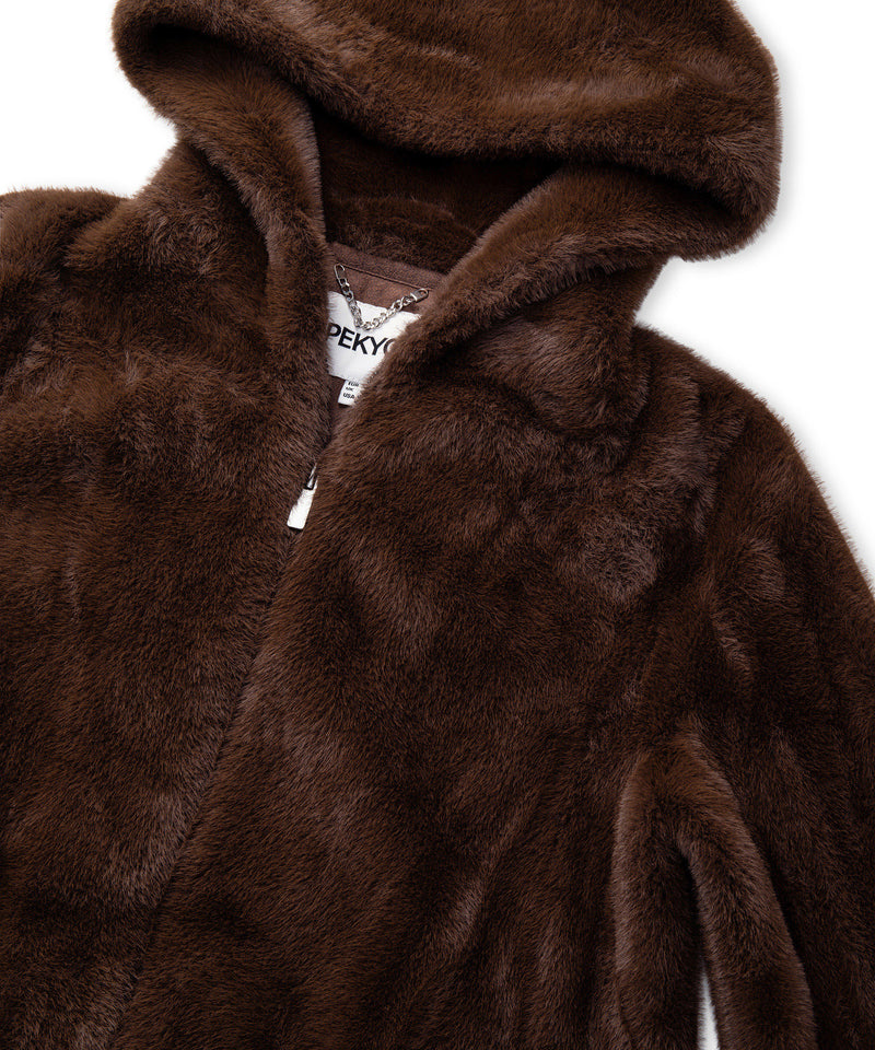 Ipekyol Hooded Faux Fur Jacket Brown