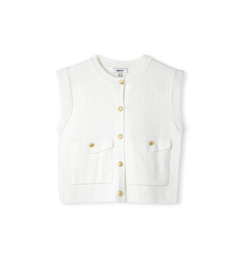 Ipekyol Gold-Button Knit Vest Ecru