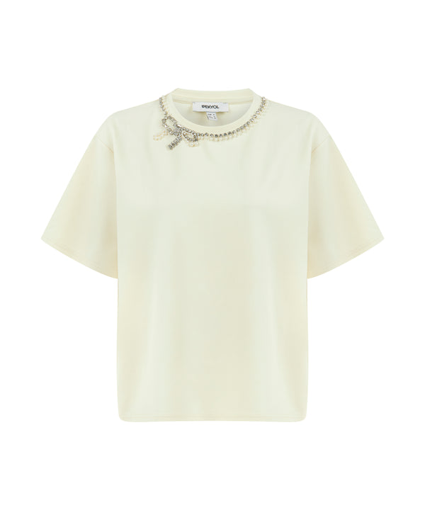 Ipekyol Jewel Neck T-Shirt Ecru