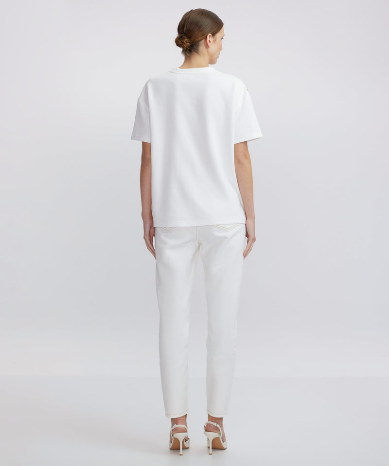Ipekyol Fabric Mix Stone Embroidered T-Shirt Off White