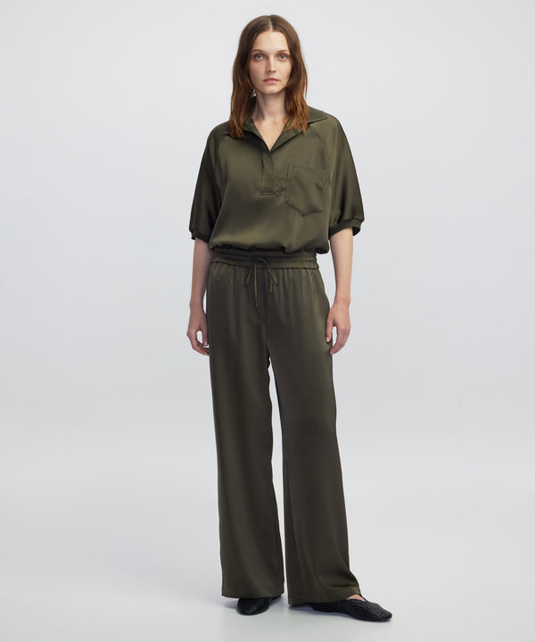 Ipekyol Elastic Waist Wide Leg Trousers Khaki