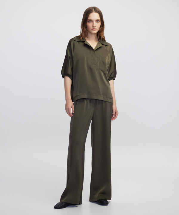 Ipekyol Elastic Waist Wide Leg Trousers Khaki