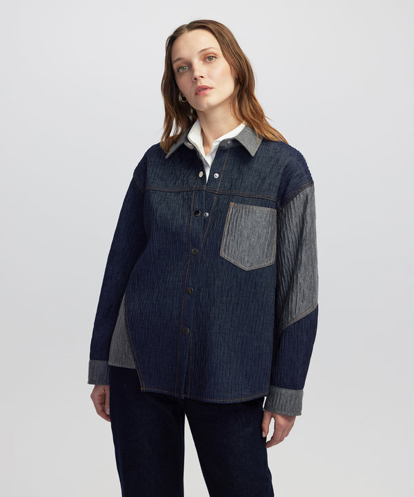 Ipekyol Color-Block Crushed Textured Jacket Dark Blue