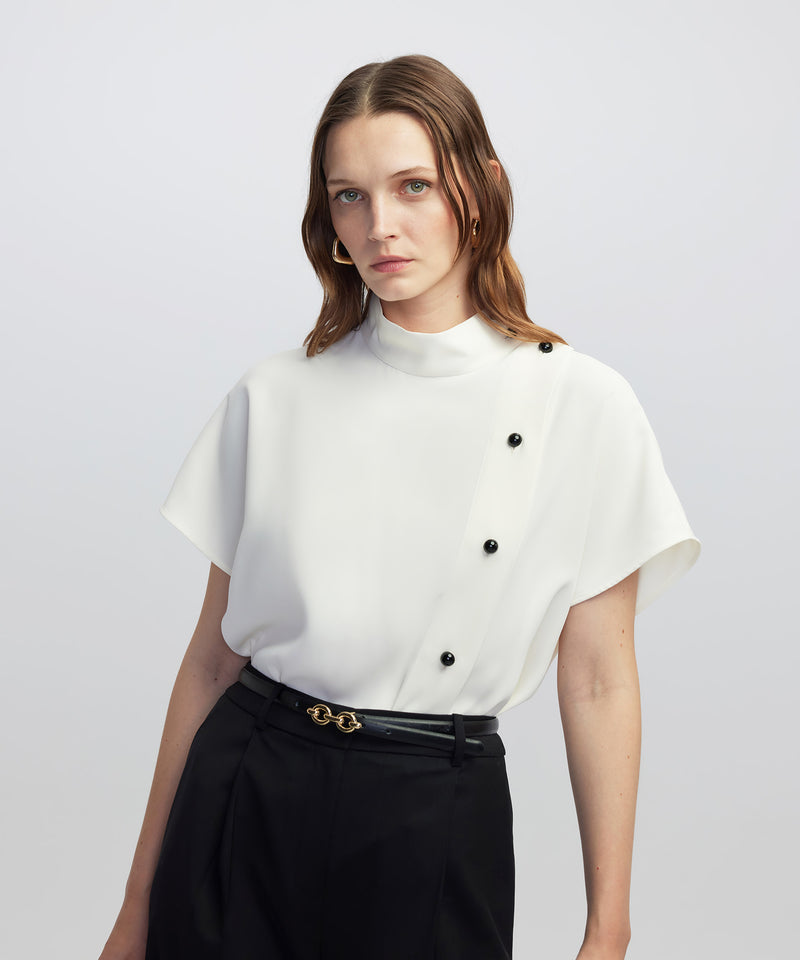 Ipekyol High-Neck Blouse With Contrast Buttons Ecru