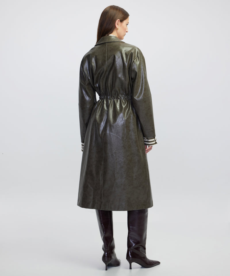 Ipekyol Leather-Effect Coat Khaki