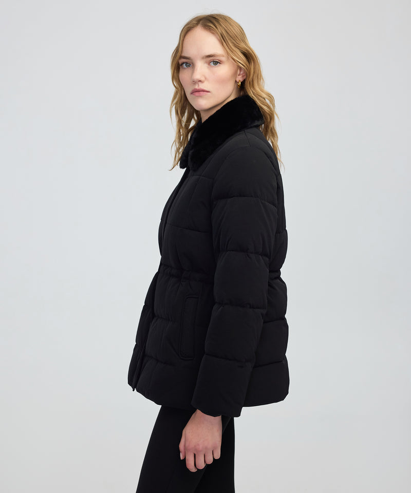 Ipekyol Quilted Puffer With Faux Fur Collar Black