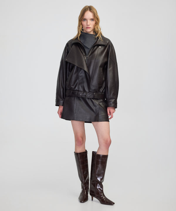 Ipekyol Double-Layer Collar Faux Leather Jacket Brown