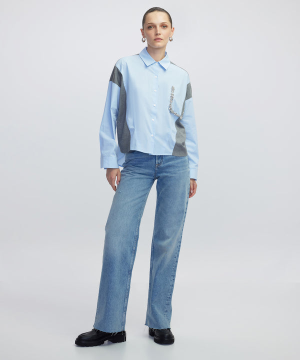 Ipekyol Embellished Mixed Media Shirt Blue