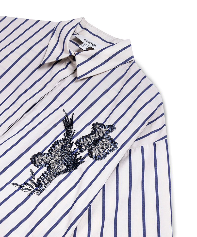 Ipekyol Embroidered Stripe Poplin Shirt Navy
