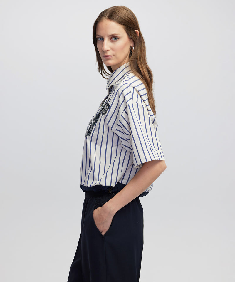Ipekyol Embroidered Stripe Poplin Shirt Navy