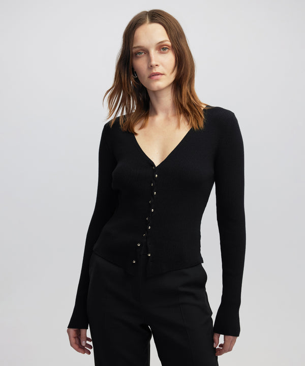 Ipekyol Embellished Ribbed Knit Top Black