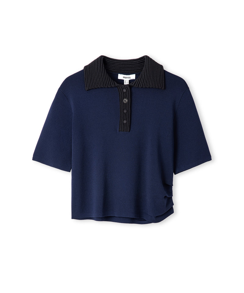 Ipekyol Contrast Collar Knit Top Navy