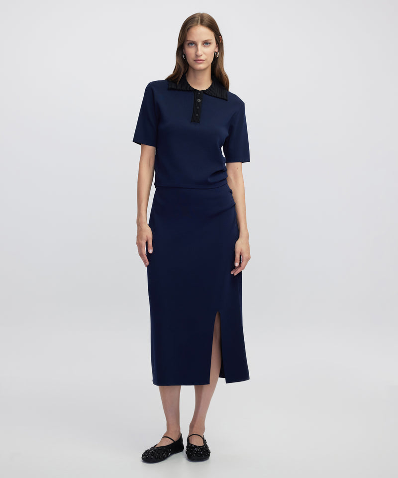 Ipekyol Contrast Collar Knit Top Navy