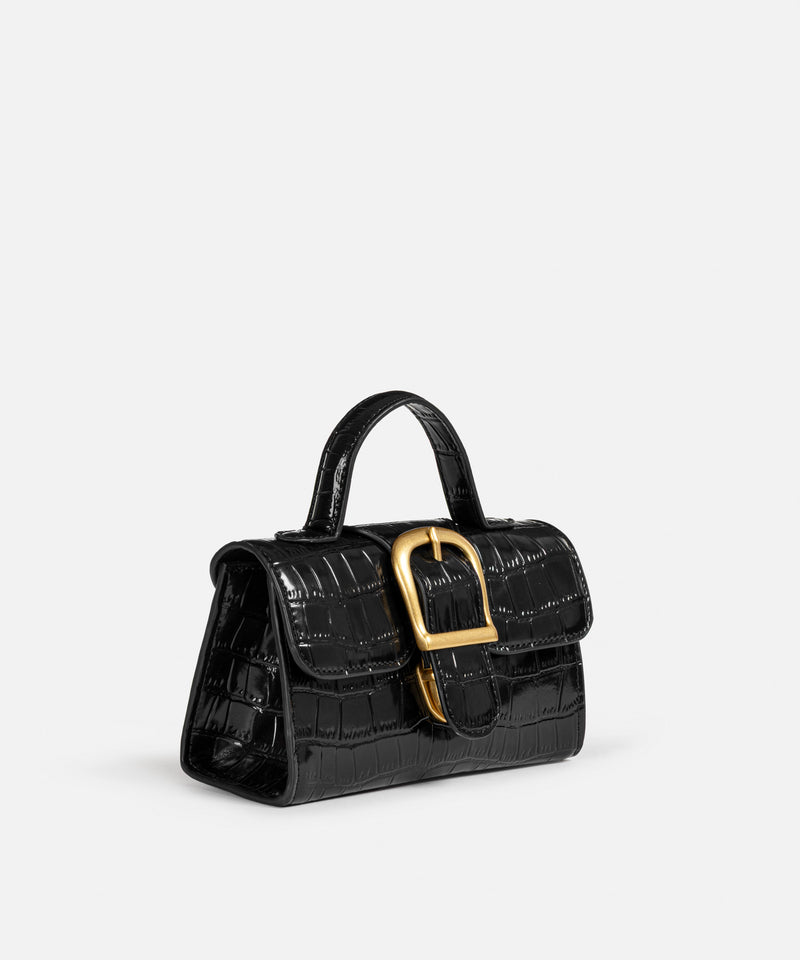Ipekyol Croc-Effect Metal Buckle Bag Black