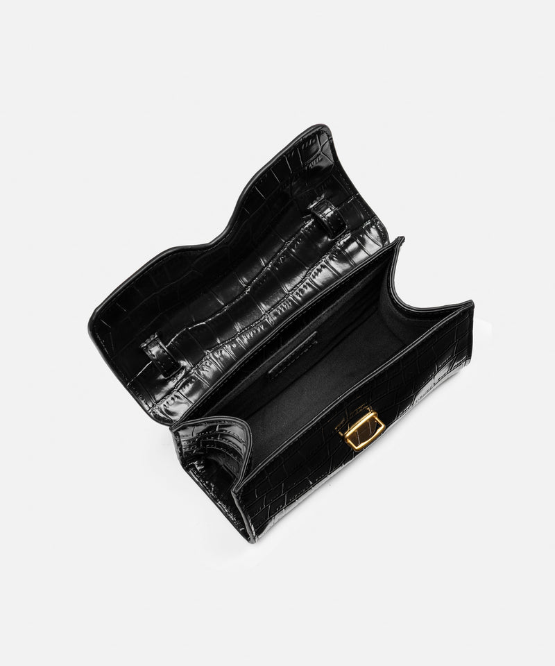 Ipekyol Croc-Effect Metal Buckle Bag Black