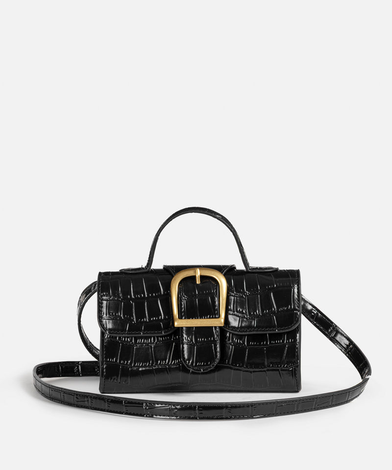 Ipekyol Croc-Effect Metal Buckle Bag Black