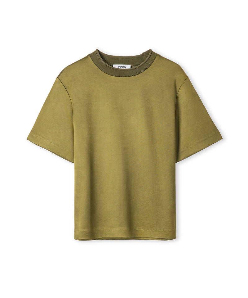 Ipekyol Shiny Half-Stand Collar T-Shirt Dark Green
