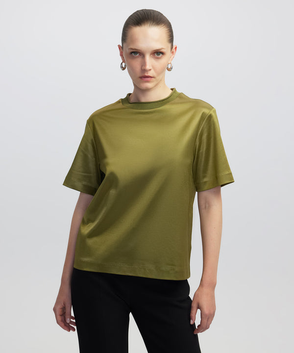 Ipekyol Shiny Half-Stand Collar T-Shirt Dark Green