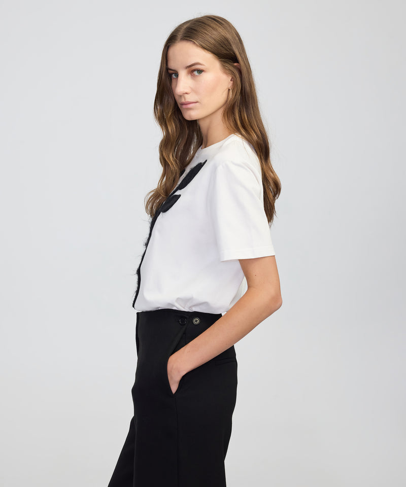 Ipekyol Color-Block T-Shirt With 3D Floral Embellishment White