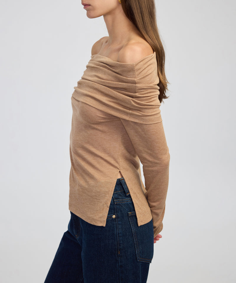 Ipekyol Off-The-Shoulder T-Shirt Camel