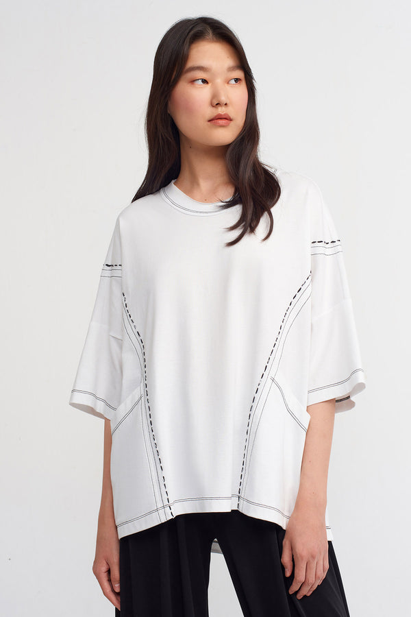 Nu Contrast Stitched Detail Oversize Top Off White/Black