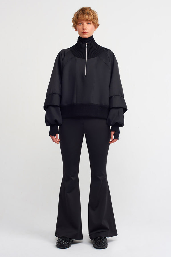 Nu Zipper Detailed Stylish Sweatshirt Black