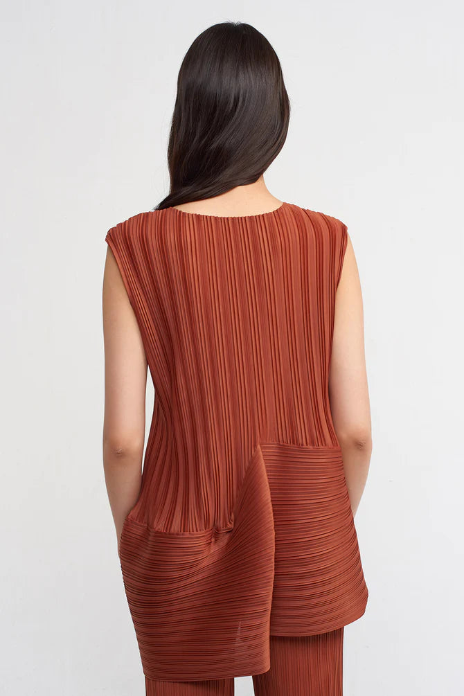 Nu Sleeveless Pleated Blouse Copper