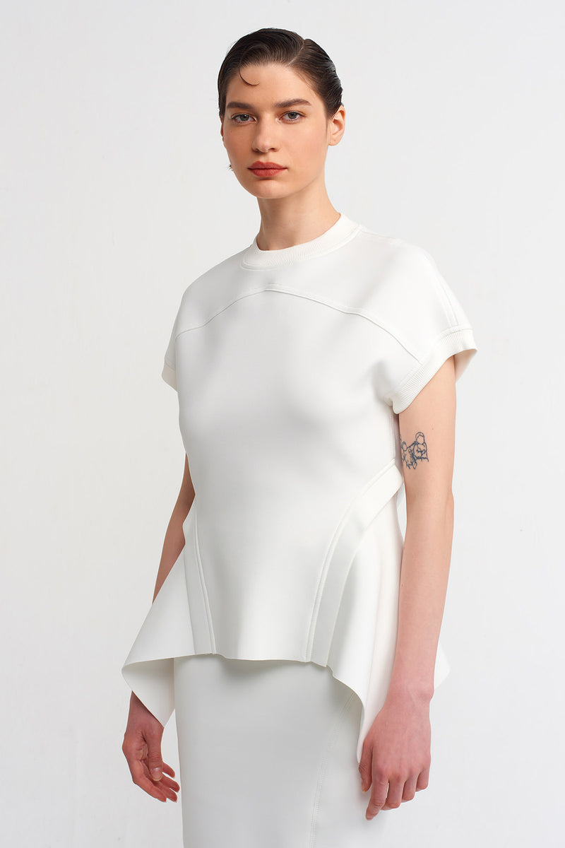 Nu Side Detailed Scuba Blouse Off White