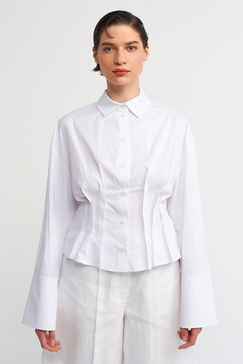 Nu Back Tie Detailed Corset Shirt Off White