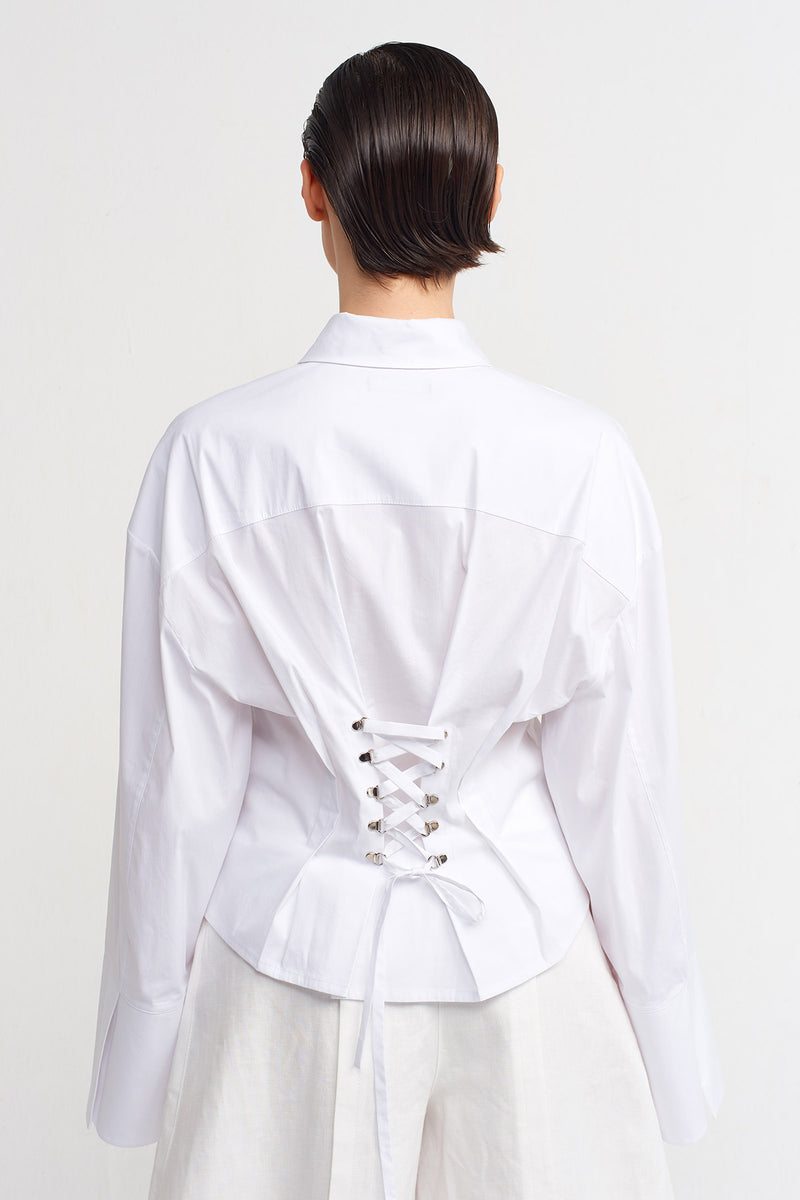Nu Back Tie Detailed Corset Shirt Off White