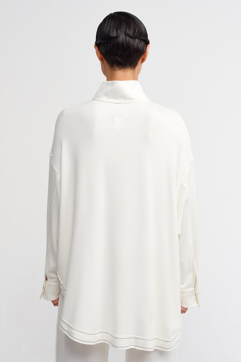 Nu Contrast Buttoned Jersey Shirt Off White/Black