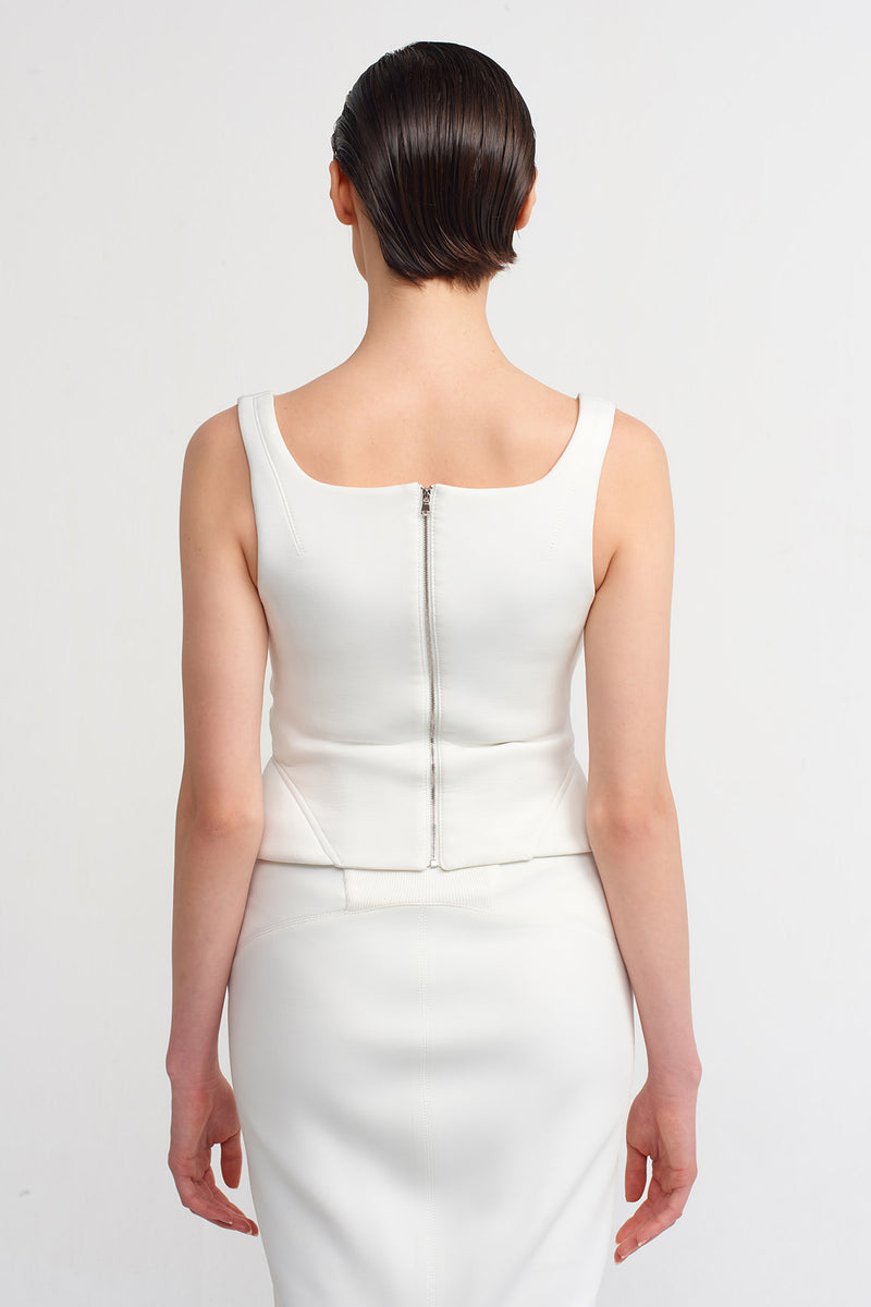 Nu Scuba Sleeveless Crop Blouse Off White