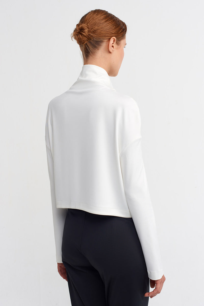 Nu Cowl Collar Crop Blouse Off White