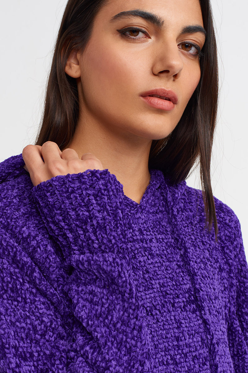 Nu Hooded Chenille Sweater Purple