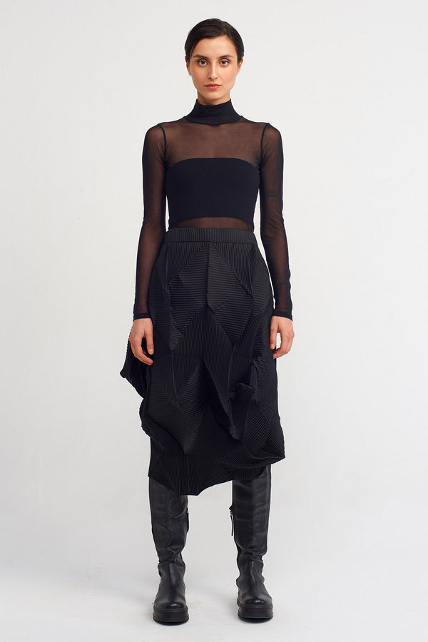 Nu Asymmetric Midi Pleated Skirt Black