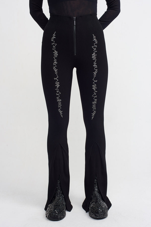 Nu Embroidered Ribbed Trousers Natural/Black