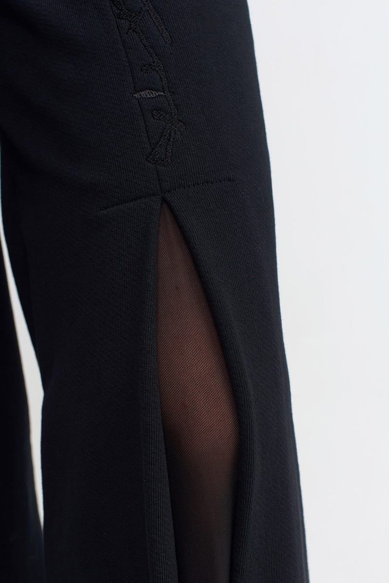 Nu Embroidered Slit Detailed Trousers Black