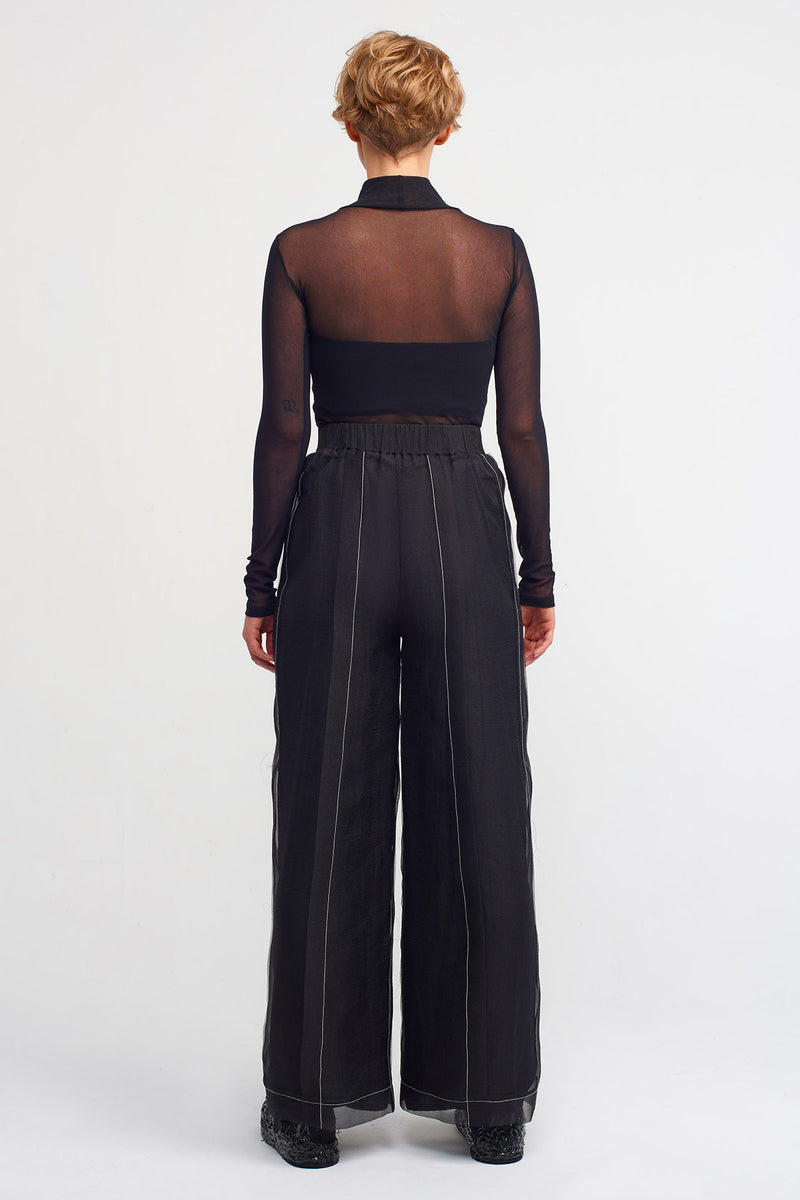 Nu Contrast Stitched Tulle Trousers Natural/Black