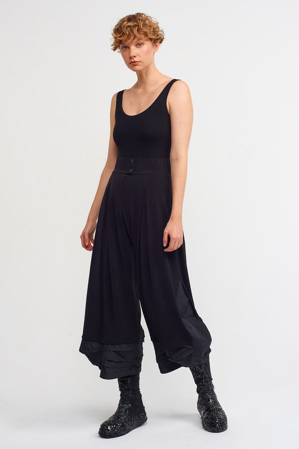 Nu Comfortable Jersey Trousers With Taffeta Details Black