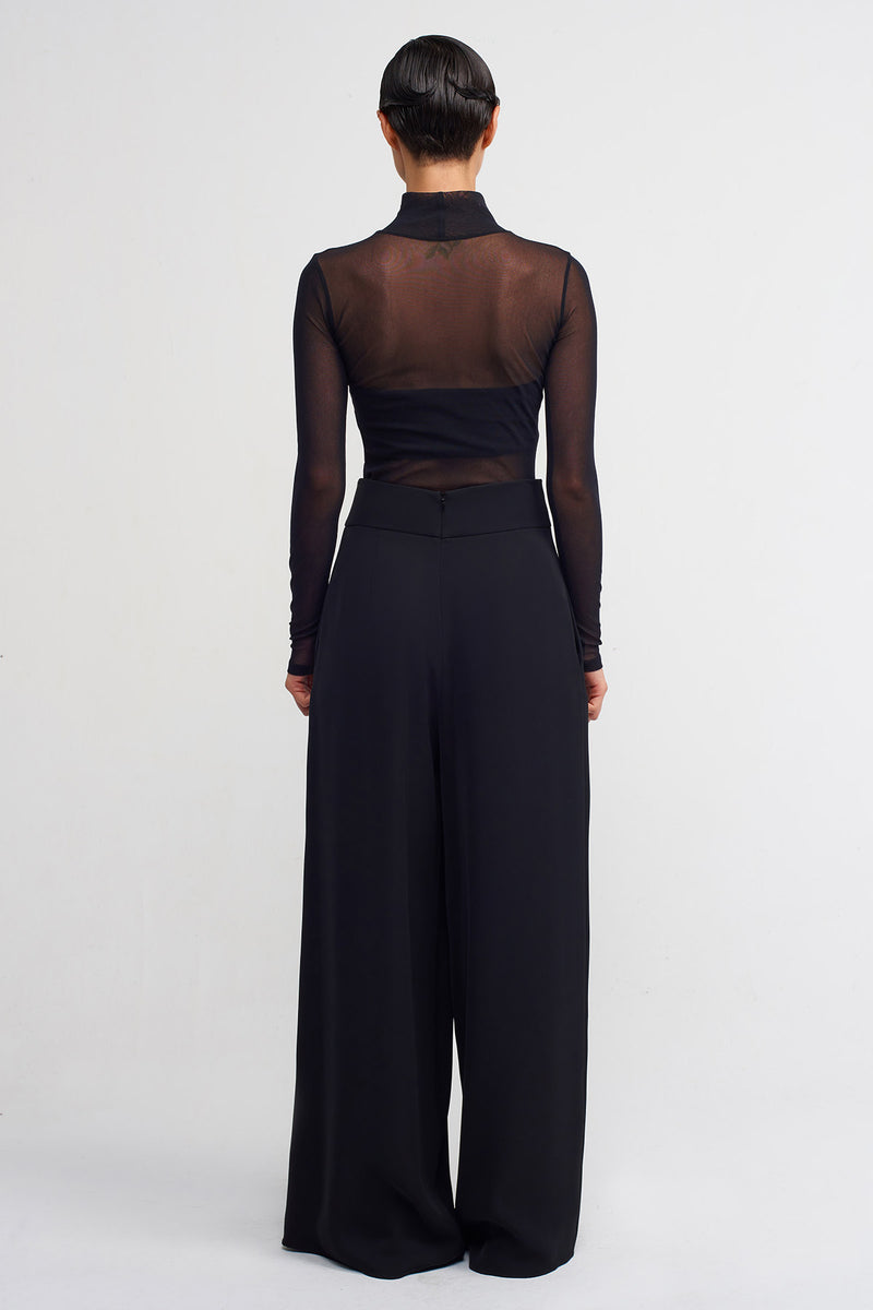 Nu Flowy Trousers With Front Slit Detail Black