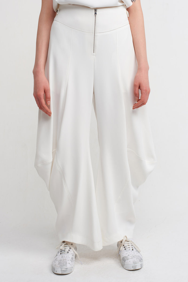 Nu Side Detailed High Waist Trousers Off White